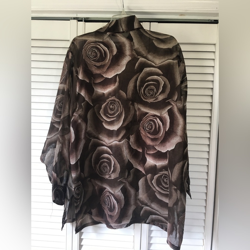 Rose Pattern Sheer Button Down - image 4
